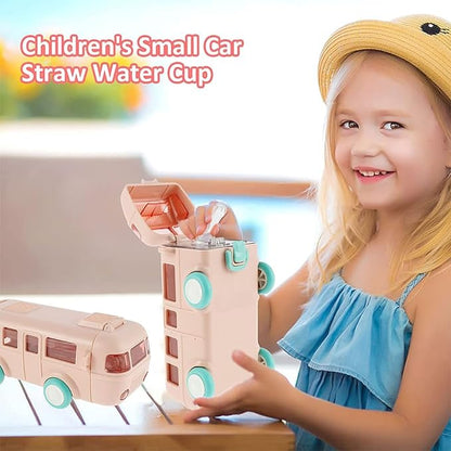 Bus Shaped Water Bottle sippers for School Kids With Strap Sipper and Straw: Leakproof, BPA Free with Lock 4 wheels 500 ml |