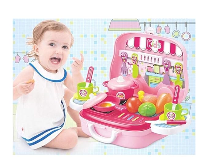 Smart Portable Cooking Kitchen Play Toy Set Pretend Play Food Party Role Toy Ideal for Playing Boys and Girls (29Pcs, Pink)