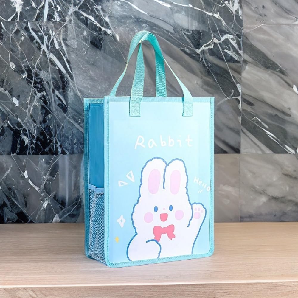 SPOT Hunt School File Folder Document Bag Student Canvas Tuition Bag for Boys & Girls Notebook Tote Bag Cute Cartoon Printed Folder Stationery for Kids - (Blue)
