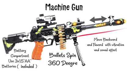 Plastic Musical Army Style Toy Machine Gun for Kids with Vibration - 25 Inches, 3 Yrs & Up, Multicolour