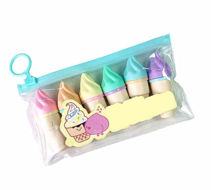 Set of 6 PCs Stationery Cute Shape Mini Fluorescent Highlighter/Highlighters Marker pens for Kids Gift Pack of 1 (Ice Cream Cone)