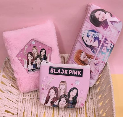 Black Pink Fur Diary Return Gifts For Girls (1 set 3 in 1 items) Black Pink Pencil Pouch For Girls, Small Coin Pouch For Kids School Stationary Items Birthday Return Gifts Diwali Gift Box