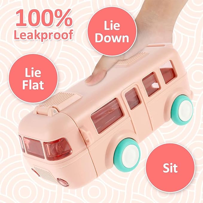 Bus Shaped Water Bottle sippers for School Kids With Strap Sipper and Straw: Leakproof, BPA Free with Lock 4 wheels 500 ml |