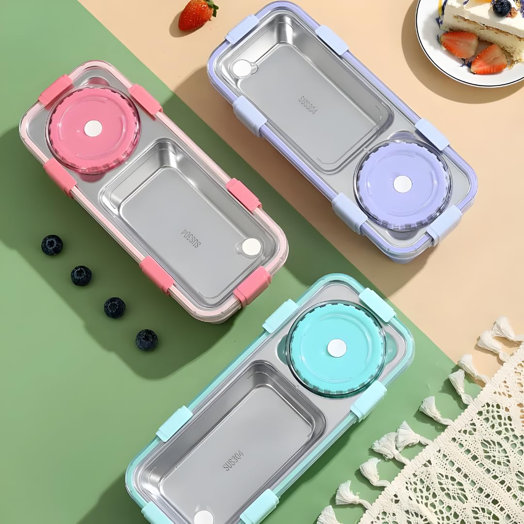 One Compartment Lunch Box 750ml with Spoon and Chopsticks + Bowl, 304 SUS Stainless Steel Bento Box for Office and School (Green)