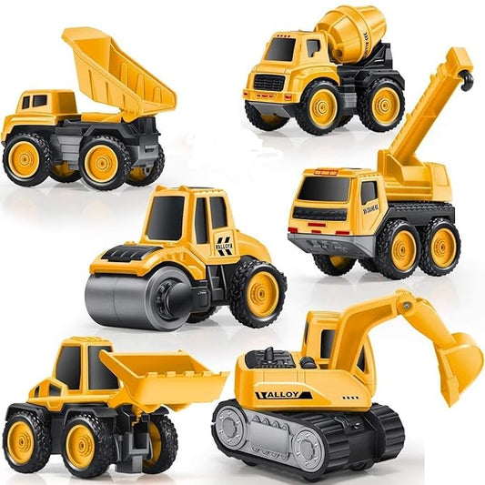 6Pc Construction Vehicles for Kids Pretend Play Toy Trucks Play Set Building Vehicles Set for Kids 3-14 Years. (6 in 1 Construction),Multicolor