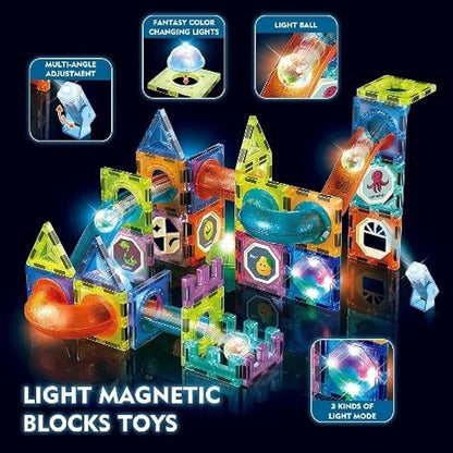Light Magnetic Tiles- Building Blocks for Kids 3D STEAM Educational Toys, Magnetic Marble Run/Toys for Kids Age 3 +Year Old Boys Girls Creative Gift (75 pcs, Multicolor)