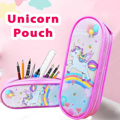 Unicorn Pouches, Unicorn Key Chain, Unicorn Highlighters for Girls – Kawaii Stationary Set for Girls, Aesthetic Stationery Items for School & College Students (Pink)