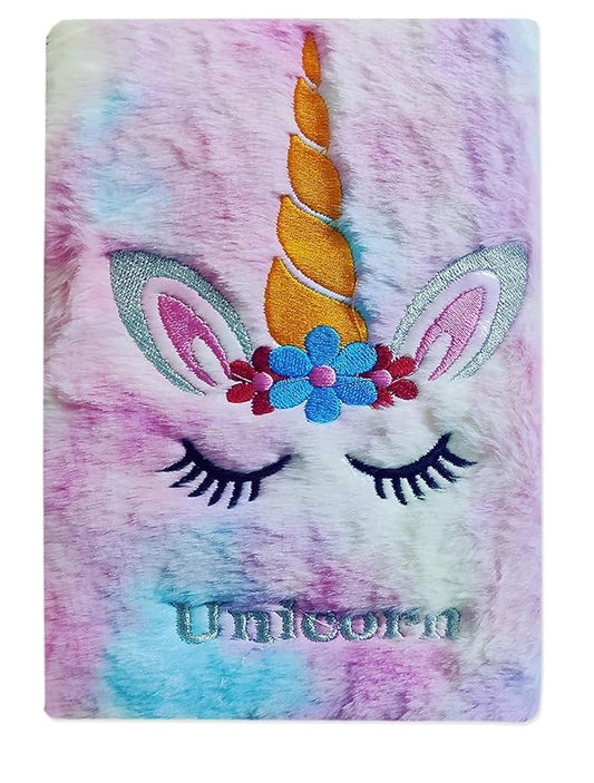 Unicorn A5 Soft Fur Fabric Diary/Personal Notebook - Pink - College/School