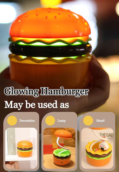 Spot Hunt Creative Hamburger Table Lamp with Pencil Sharpener Burger Design 360° Flexible Neck Study Desk Lamp USB Rechargeable Small LED Night Light for Kids & Adults Room, Home, Office Decoration