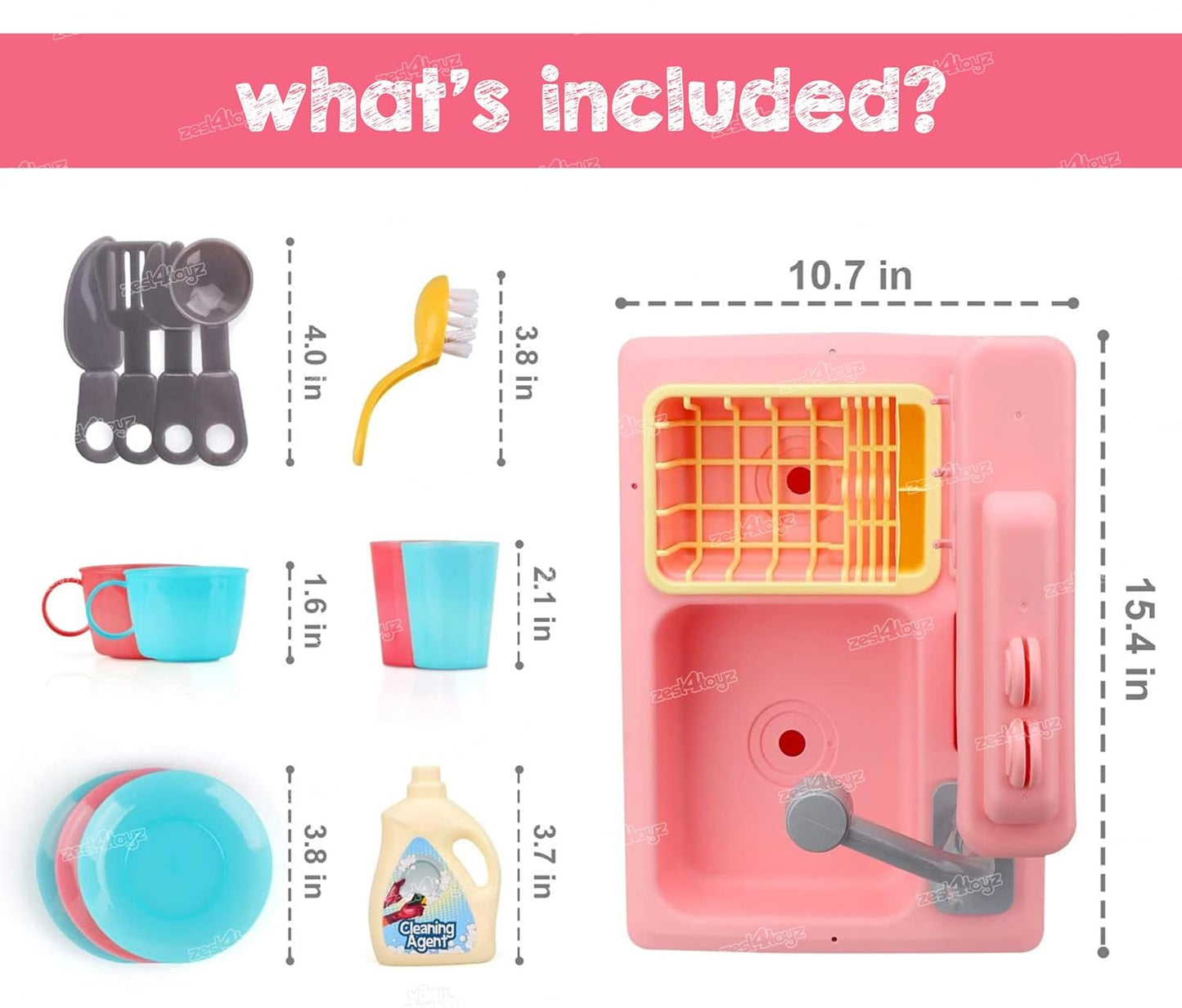 SPOT HUNT Kitchen Toy Sink Electronic Dishwasher Pretend Role Play Kitchen Toys Set with Working Faucet and Dishes Playset for Girls