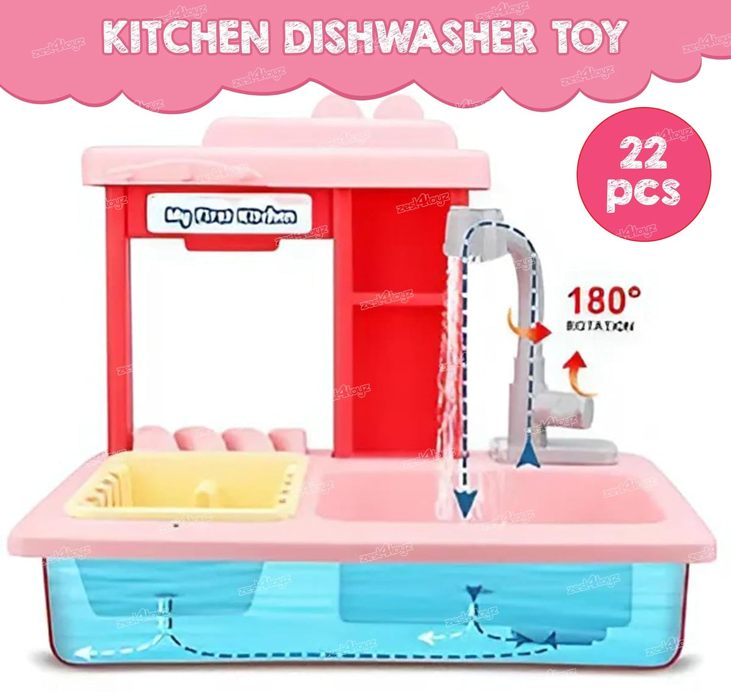 SPOT HUNT Kitchen Toy Sink Electronic Dishwasher Pretend Role Play Kitchen Toys Set with Working Faucet and Dishes Playset for Girls