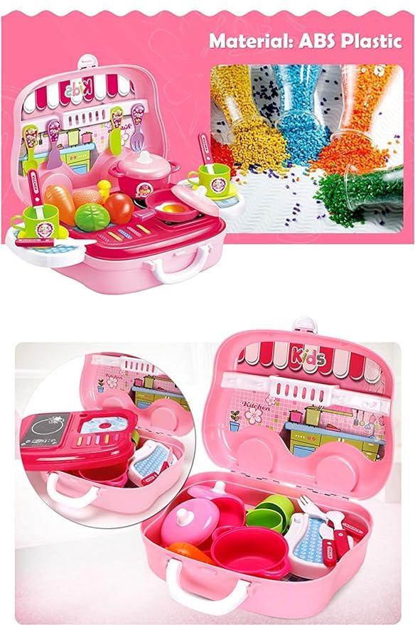 Smart Portable Cooking Kitchen Play Toy Set Pretend Play Food Party Role Toy Ideal for Playing Boys and Girls (29Pcs, Pink)