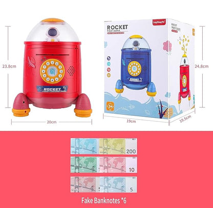 Musical【Large】 Rocket Type Money Safe Kids Piggy Savings Bank with Finger Print Sensor【Red】
