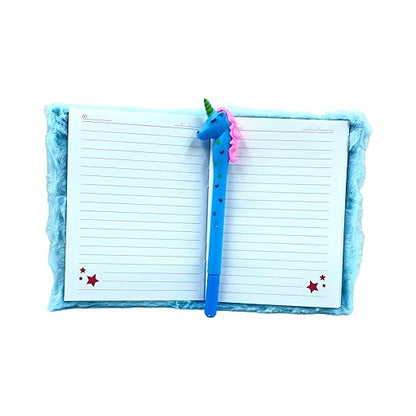 Unicorn Fur Diary for Girls Personal A6 Size Diary Fur Notebook with Ruled Page Approx. 180 Pages Soft Cute Fur Cover Diary for Girls (UNICORN FUR DIARY) with Gel Pen (Blue)
