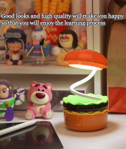 Spot Hunt Creative Hamburger Table Lamp with Pencil Sharpener Burger Design 360° Flexible Neck Study Desk Lamp USB Rechargeable Small LED Night Light for Kids & Adults Room, Home, Office Decoration