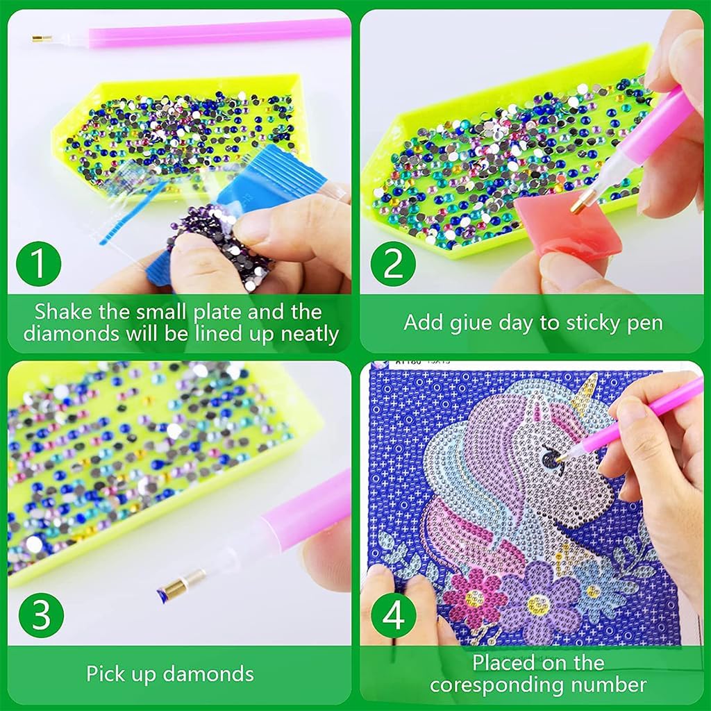 Spot Hunt Pack of 2 Sets of 5D DIY Diamond Painting with Wooden Frame Diamond Arts and Crafts for Kids Unicorn Diamond Painting Art Kits for Children Unicorn Arts and Crafts for Kids