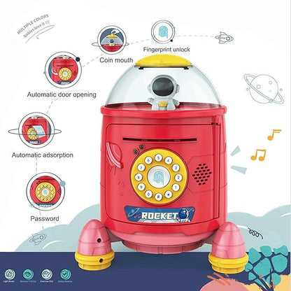Musical【Large】 Rocket Type Money Safe Kids Piggy Savings Bank with Finger Print Sensor【Red】