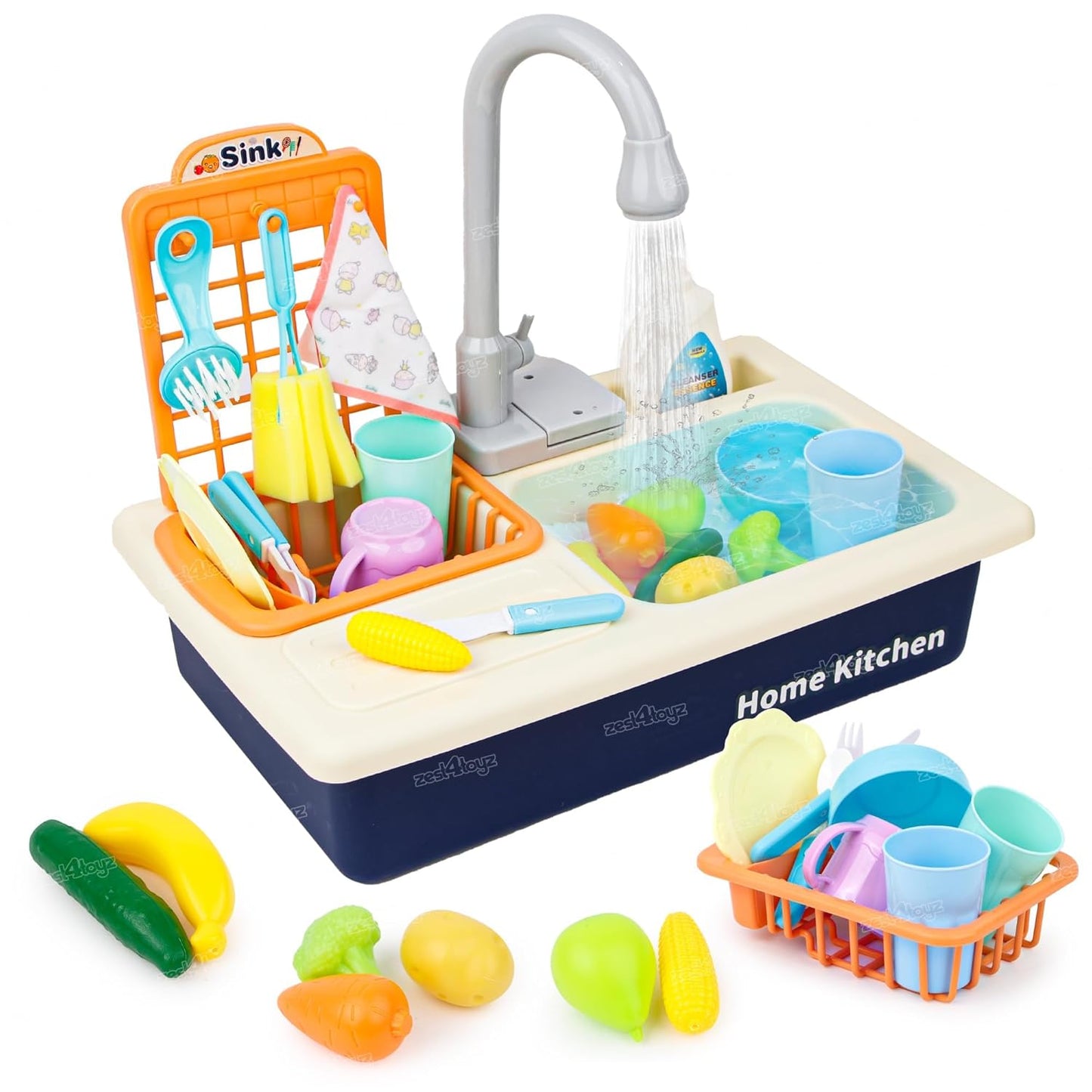 SPOT HUNT Kitchen Toy Sink Electronic Dishwasher Pretend Role Play Kitchen Toys Set with Working Faucet and Dishes Playset for Girls