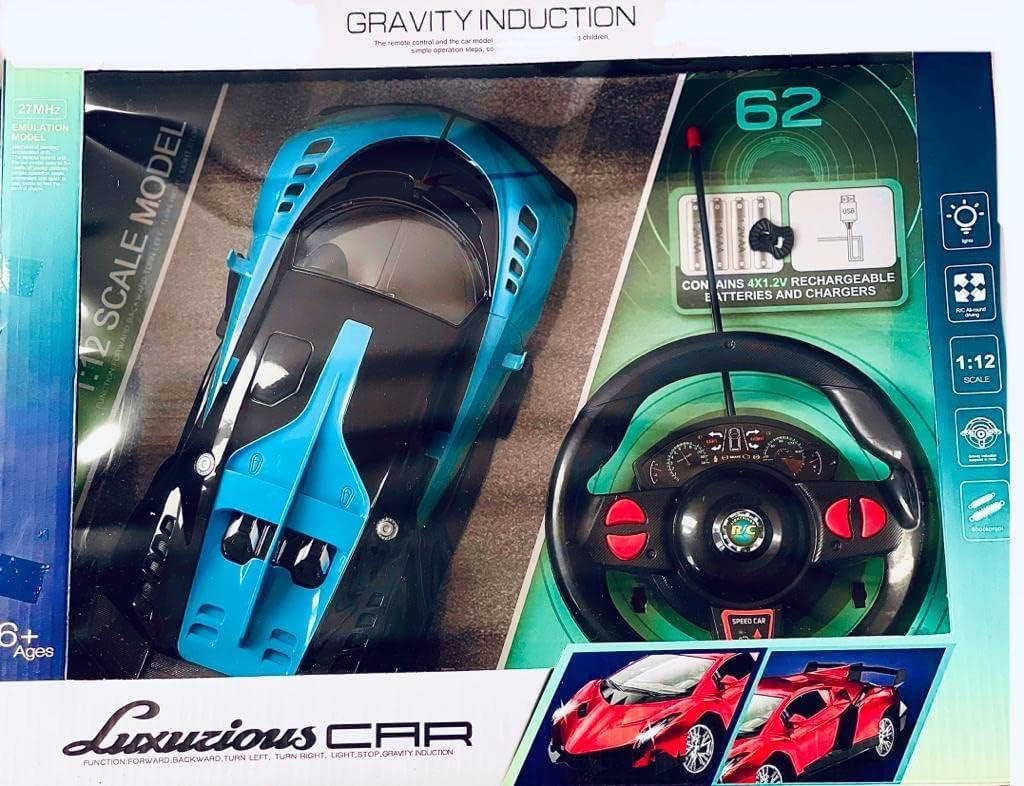 Remote Control Racing and Drift Car 33 CM Crash proof with Rechargeable Battery and charger RC Car Age group 6 years and above -1:12 Scale Gravity Induction Luxurious Car (Blue)