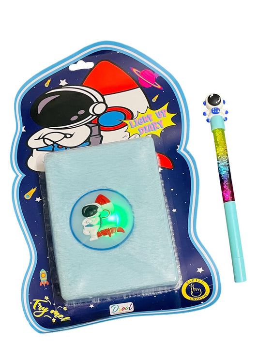 Space Fur Diary For Boys Kids/Astronaut Theme Space Plush Fur Diary Tap It up Led light diary With Pen, beat party return gift for kids