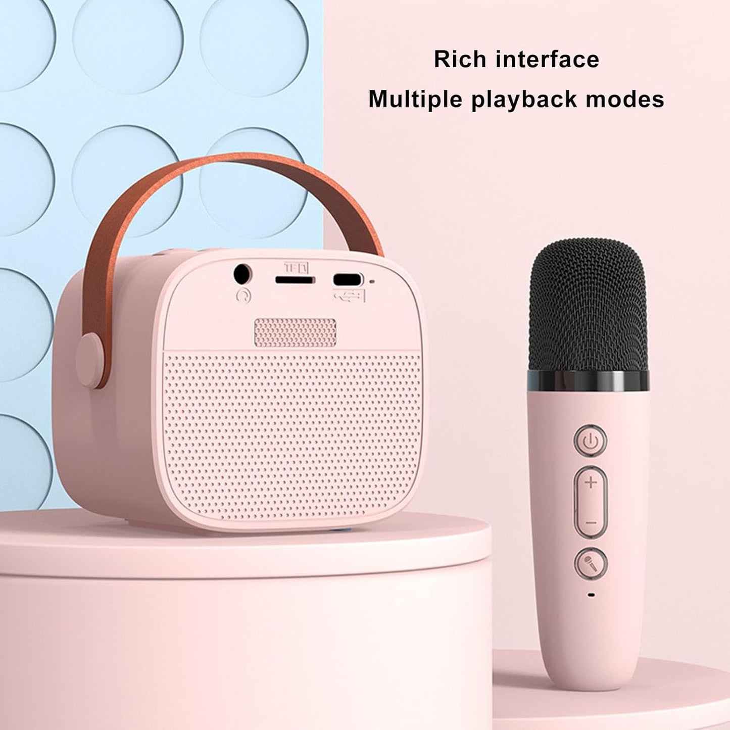 Spot Hunt Mini Portable Karaoke Speaker, Mini Karaoke Machine, Light Pink Voice for Party