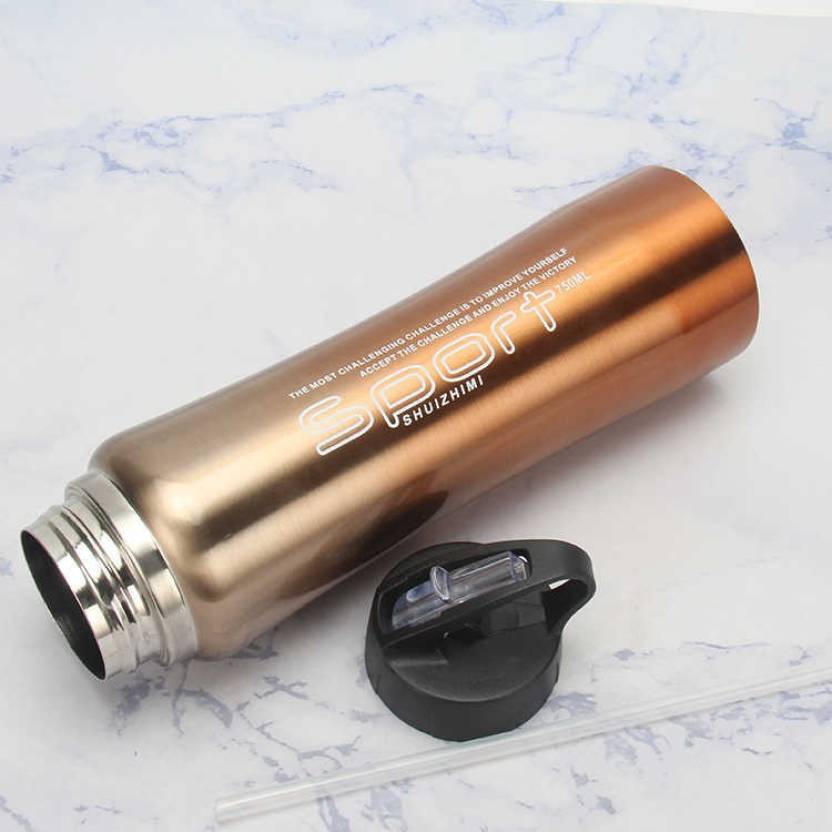 outdoor sports insulated straw water bottle stainless steel 750 ml Sipper  (Pack of 1, Gold, Steel)
