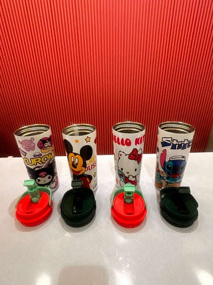 750ml Stainless Steel Kids Insulated Water Bottle with Straw & Handle | Leakproof Cartoon Vacuum Flask for School, Travel & Gifts
