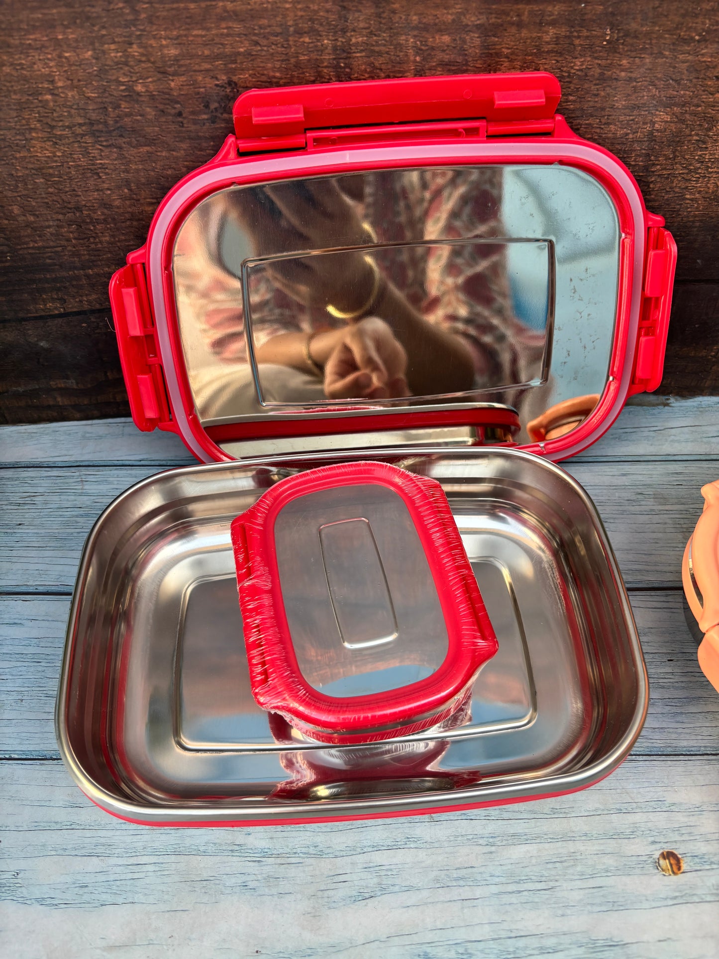 Spot Hunt Jumbo 950 ml Stainless Steel School Tiffin with 180 ml Veg Box | Detachable Clips | Leakproof & Airtight | Durable Stainless Steel Lid
