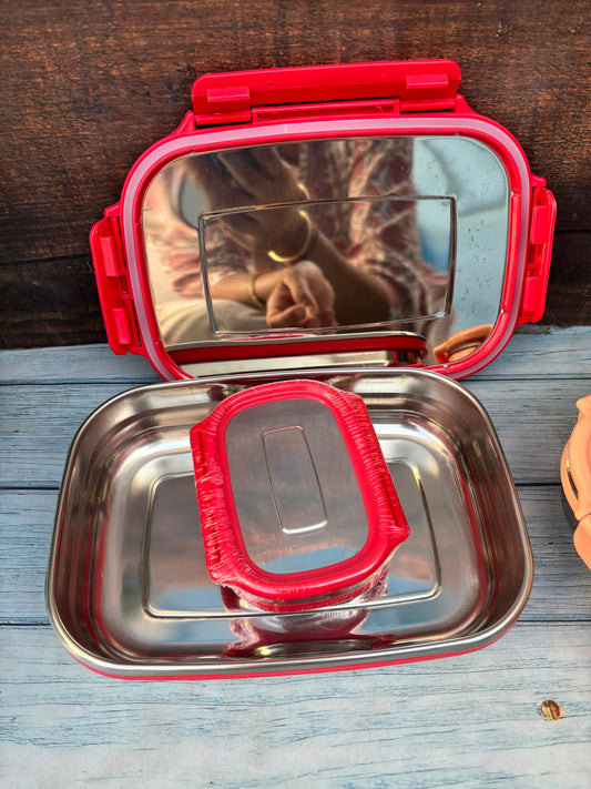 Spot Hunt Jumbo 950 ml Stainless Steel School Tiffin with 180 ml Veg Box | Detachable Clips | Leakproof & Airtight | Durable Stainless Steel Lid