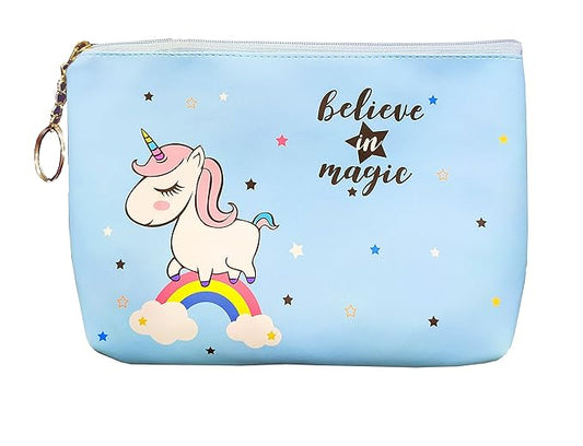 Unicorn Big Size Zipper Closer Stationery Organizer Pencil Pouch For Girls School Stationery Bag, Storage Box, Makeup Pouch Travel Pouch For Girls 1 Pcs A5 Size Color Pouch Blue Color Big Pouch