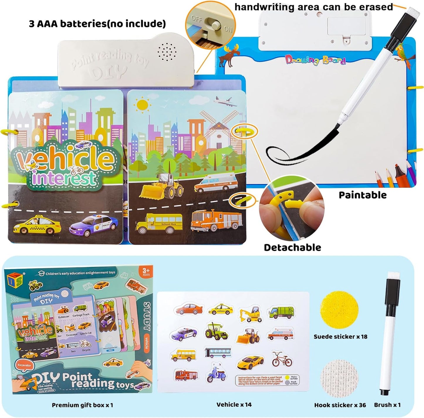 Learaning Sound Books for Toddlers 1-3,Learning Toys for Toddlers 2-4 Years,Kids Interactive Electronic DIY Pointing Reading Book Toys,Preschool Learning Activities