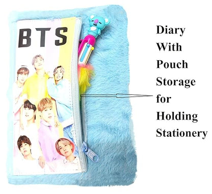 Fur Diary with attached pouch for Kids Fur Notebook Personal Diary for Kids School Notebook Ruled Pages (BTS Fur Diary)