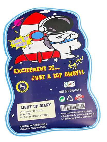 Space Fur Diary For Boys Kids/Astronaut Theme Space Plush Fur Diary Tap It up Led light diary With Pen, beat party return gift for kids