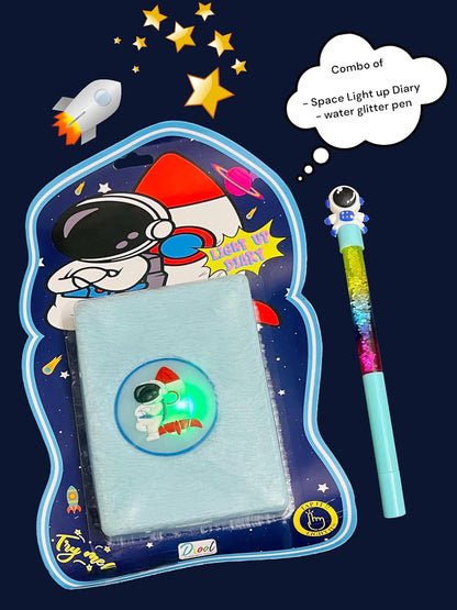 Space Fur Diary For Boys Kids/Astronaut Theme Space Plush Fur Diary Tap It up Led light diary With Pen, beat party return gift for kids
