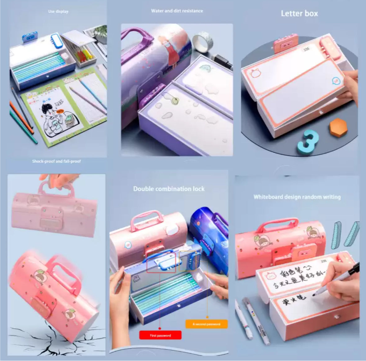Password pencil box- Dream It Possible Universe Double Layer Stationery BOX Organizer Art Plastic Pencil Box