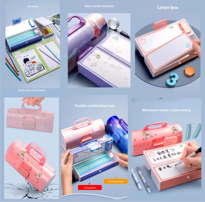 Password pencil box- Dream It Possible Universe Double Layer Stationery BOX Organizer Art Plastic Pencil Box