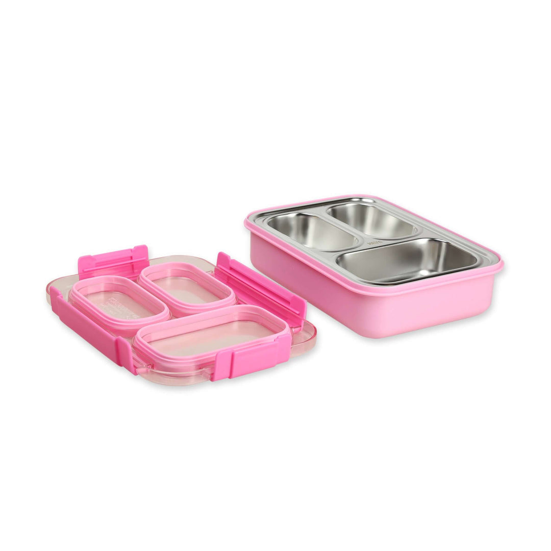 Spot Hunt Stainless Steel Table Lunch Box 3 Compartment Leak-Proof BPA Free With Spoon, Chopstick & Fork -710 ML - Color & Design May Vary