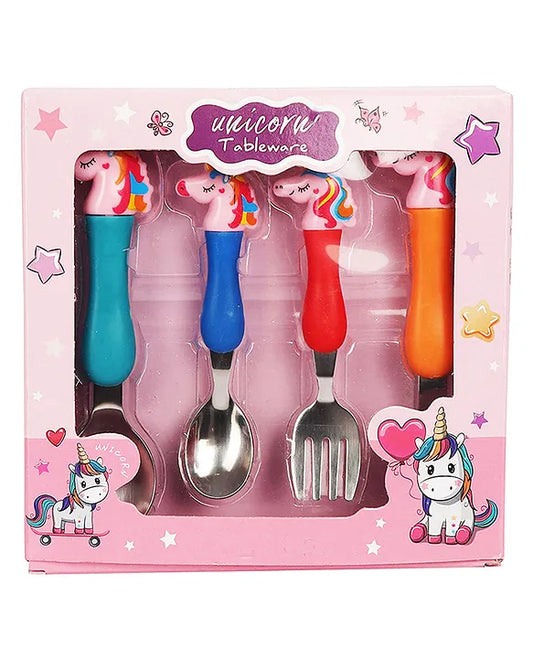Unicorn Design Stainless Steel Spoon And Fork Pack of 4 - Multicolor