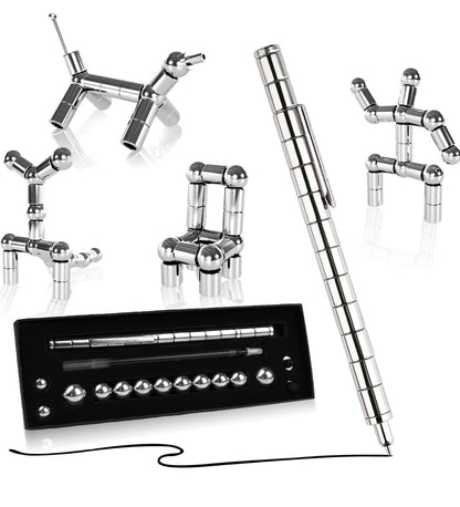 Toy Pen, Decompression Magnetic Metal Pen, Eliminate Pressure Fidget Gadgets, Multifunction Writing Magnet Ballpoint Pen, Modular Tools for Adult & Creative Toys for Kids(SILVER)
