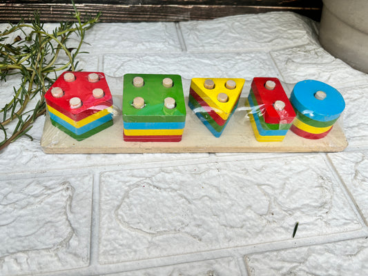 Geometric Shape Matching 5 Column Blocks Montessori Learning Toy( wooden geometric shape sorter)