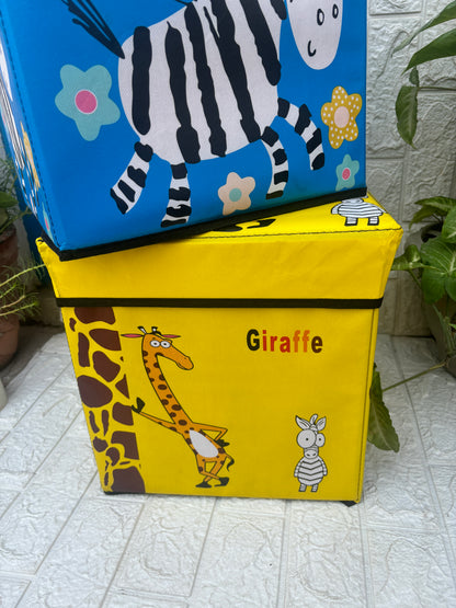 Giraffe print folding storage organiser and stool for kids