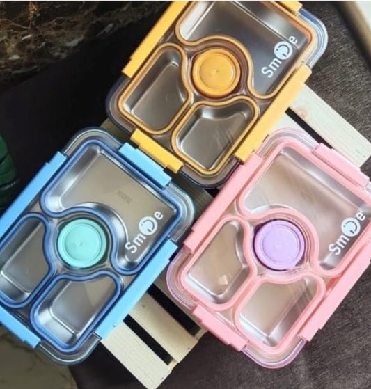 4 compartment with lid bowl Lunch Box for Kids and adults with Spoon & Fork - Durable Perfect Size for On-The-Go Meal,BPA-Free and Food 4 Compartment Stainless Steel