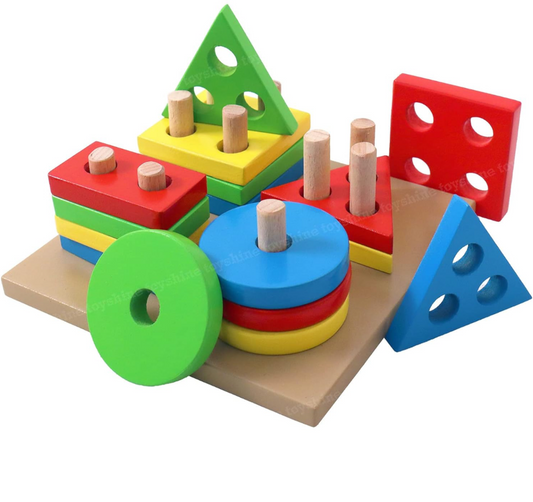 Wooden Shapes sorter Square Column Blocks Sorting & Stacking Toys for Kids Toddlers for 1 2 3 Year Old -Multi Colo