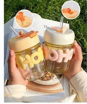 Spot hunt Glass Coffee Tumbler with Lid and Straw Pack of 1,Drinking Glasses Iced Tea Cup Chain Belt & Sleeve Double Juice Smoothies Milk Home & Travel