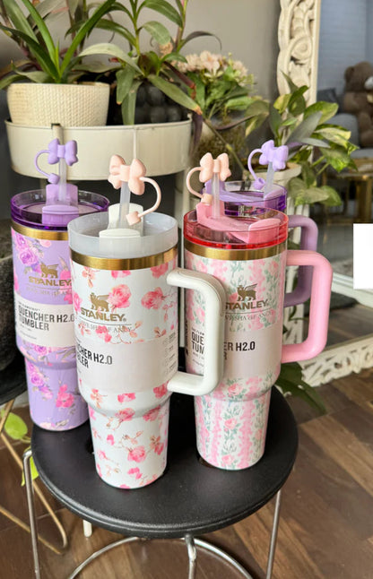 Floral printed Stanley tumbler with cute bow