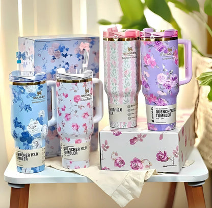 Floral printed Stanley tumbler with cute bow