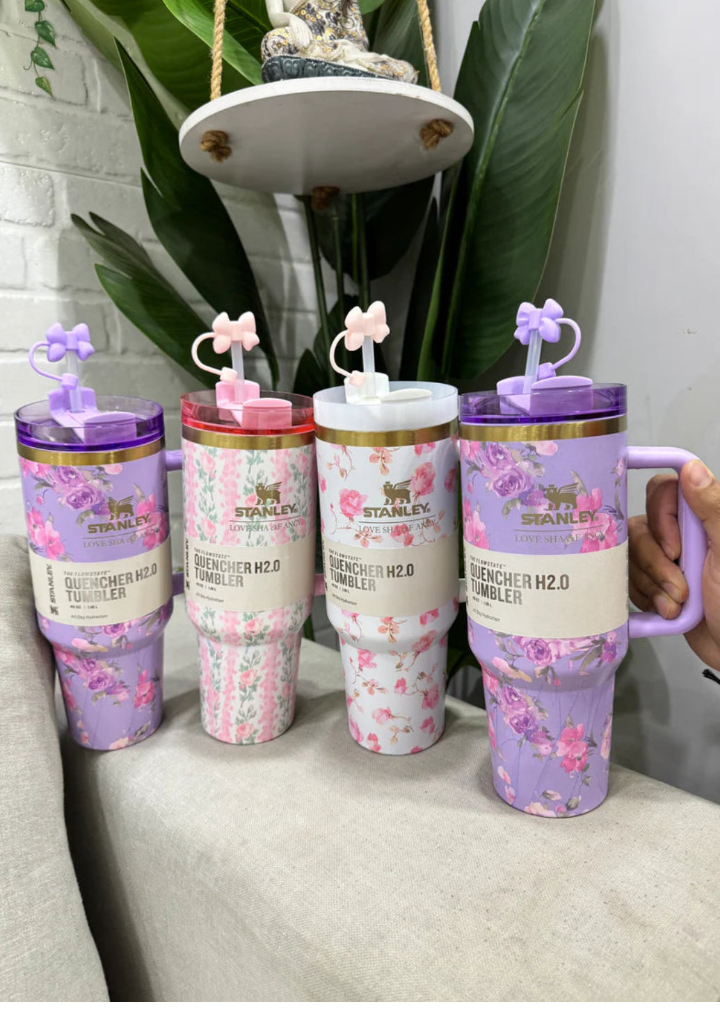 Floral printed Stanley tumbler with cute bow