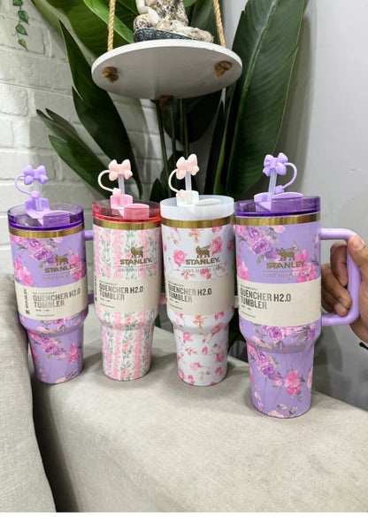 Floral printed Stanley tumbler with cute bow