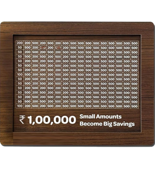 Wooden piggy bank for Kids & Adults, Coin Box, Savings Box, Piggy Bank with Numbers, Target 100000 Rupees Savings Box