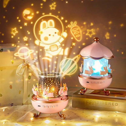 Spot Hunt Bunny Carousel Night Light Projector, 6 Set Films Rotatable Rabbit Night Lamp for Kids Room Decor (Bunny Night Light)